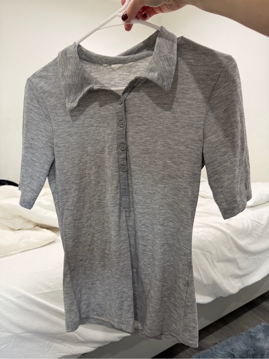 H&M Other - H&M Light Grey Short-Sleeve Polo Shirt with Button Placket